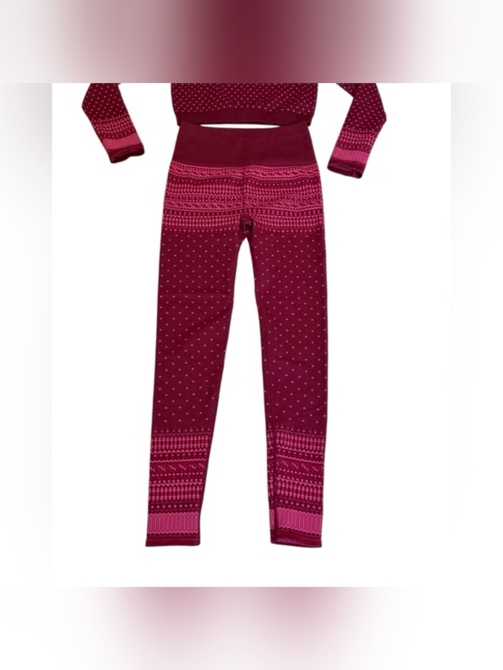 Fabletics Berry Pink Patterned Seamless Set - Picture 5 of 8